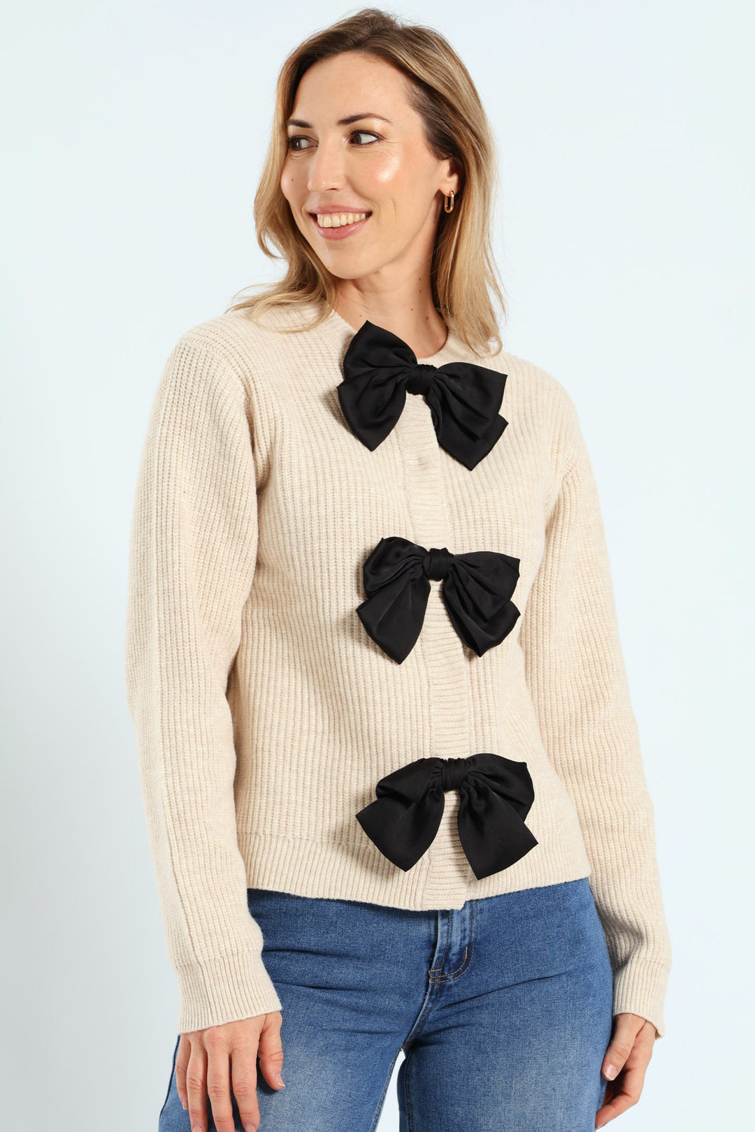 Bow Detail Cardigan - Cream