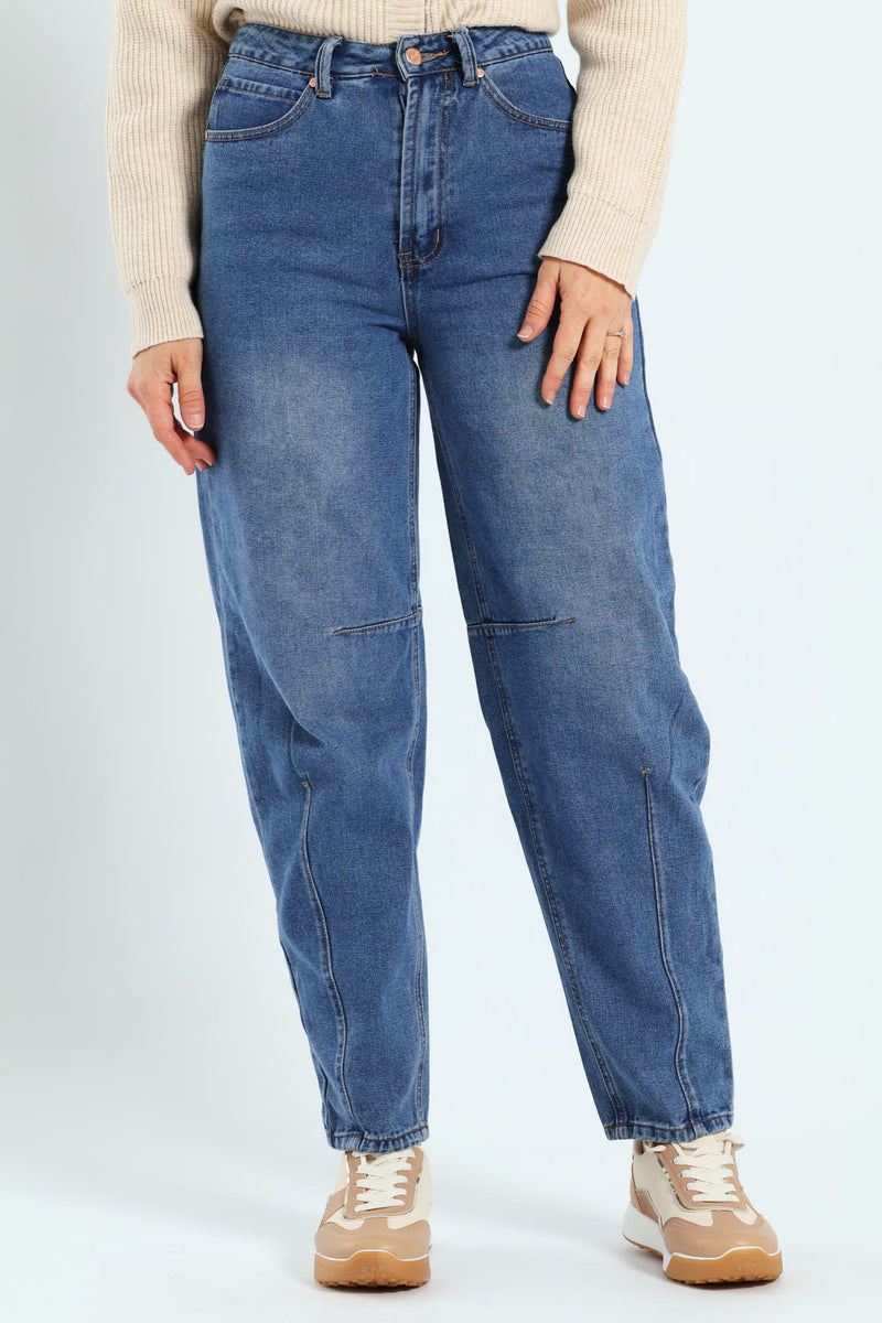 Hi-Rise Classic Barrel Leg Rigid Jean - Mid Wash