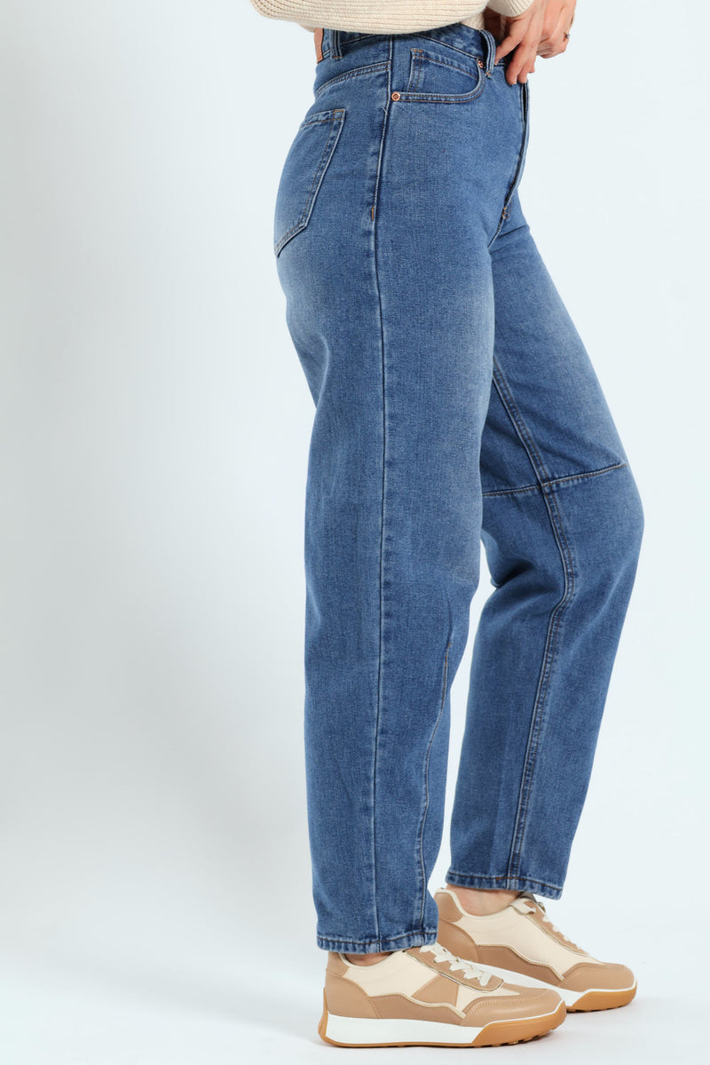 Hi-Rise Classic Barrel Leg Rigid Jean - Mid Wash
