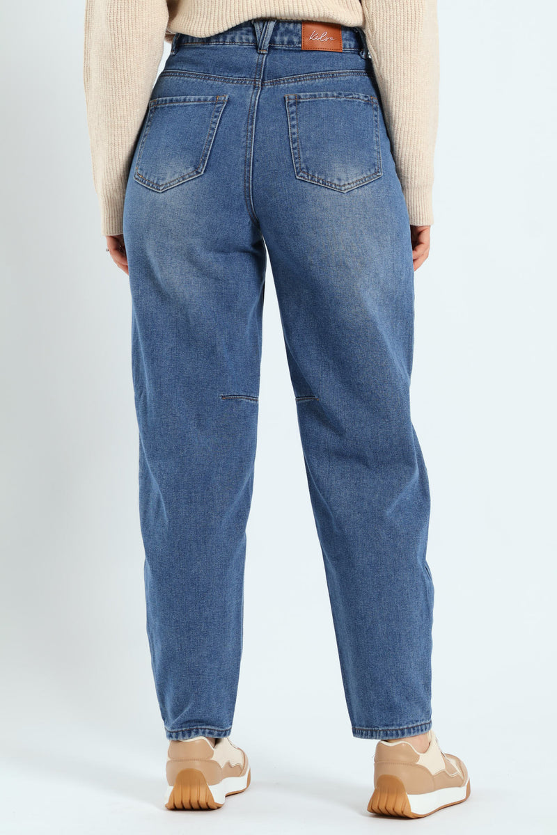 Hi-Rise Classic Barrel Leg Rigid Jean - Mid Wash