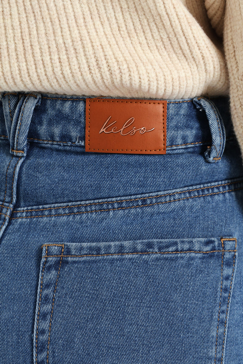 Hi-Rise Classic Barrel Leg Rigid Jean - Mid Wash