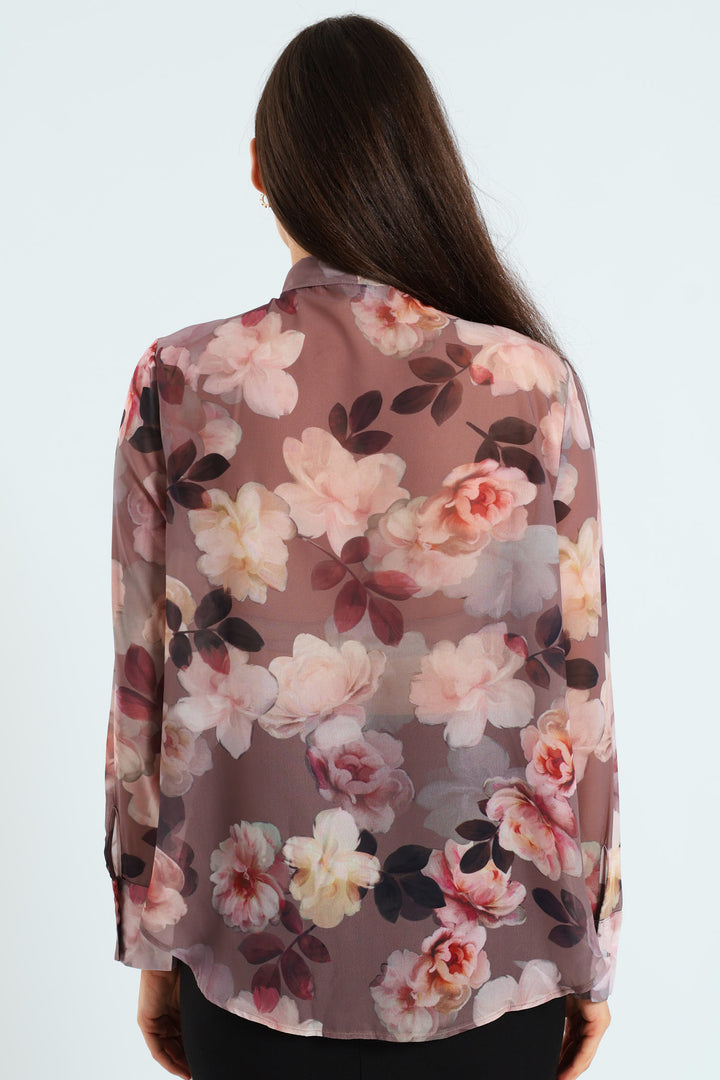 Kitty Bow Rosy Floral Blouse - Mauve