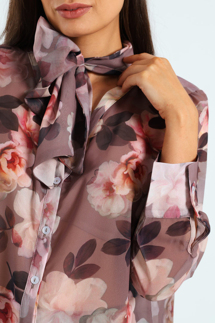 Kitty Bow Rosy Floral Blouse - Mauve