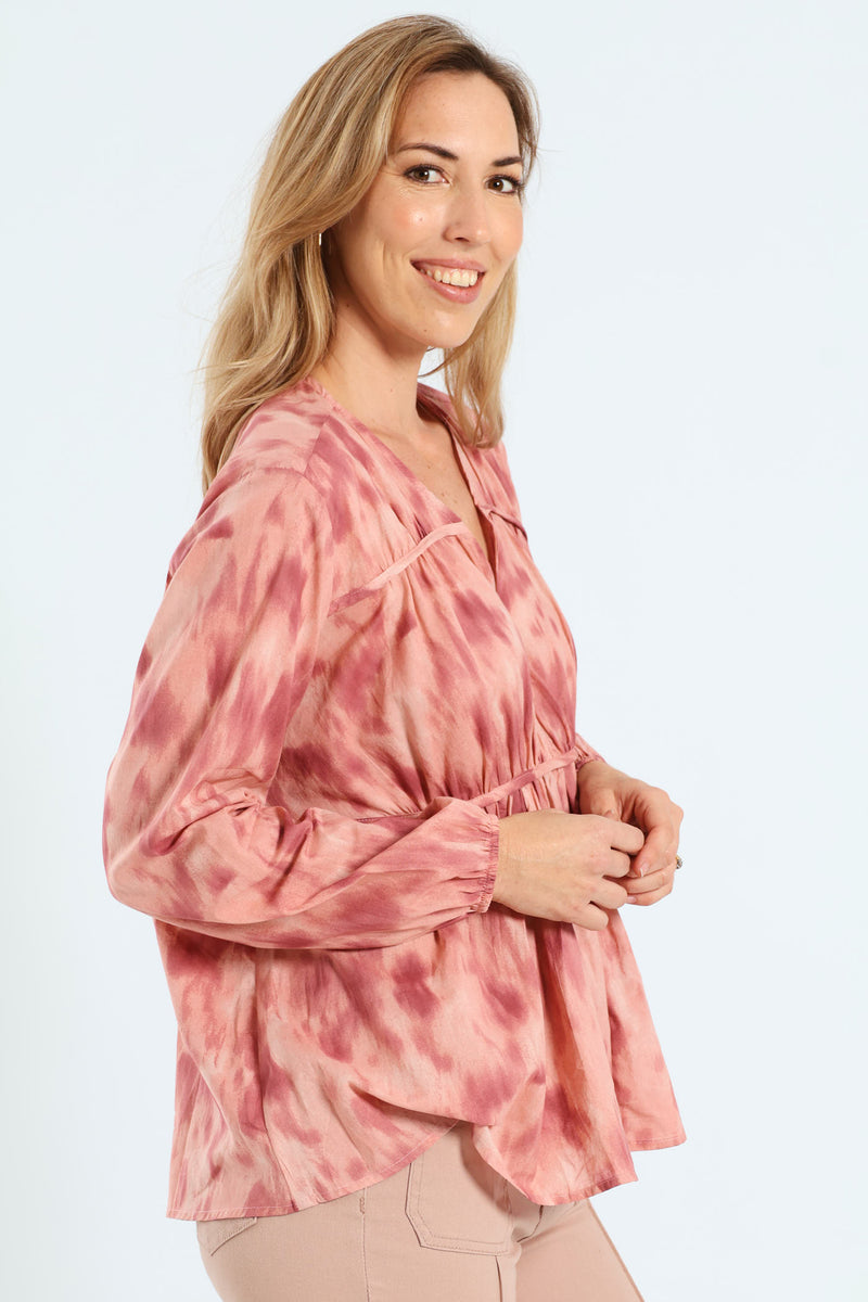 V-Neck Tiered Tent Babydoll Blouse - Blush