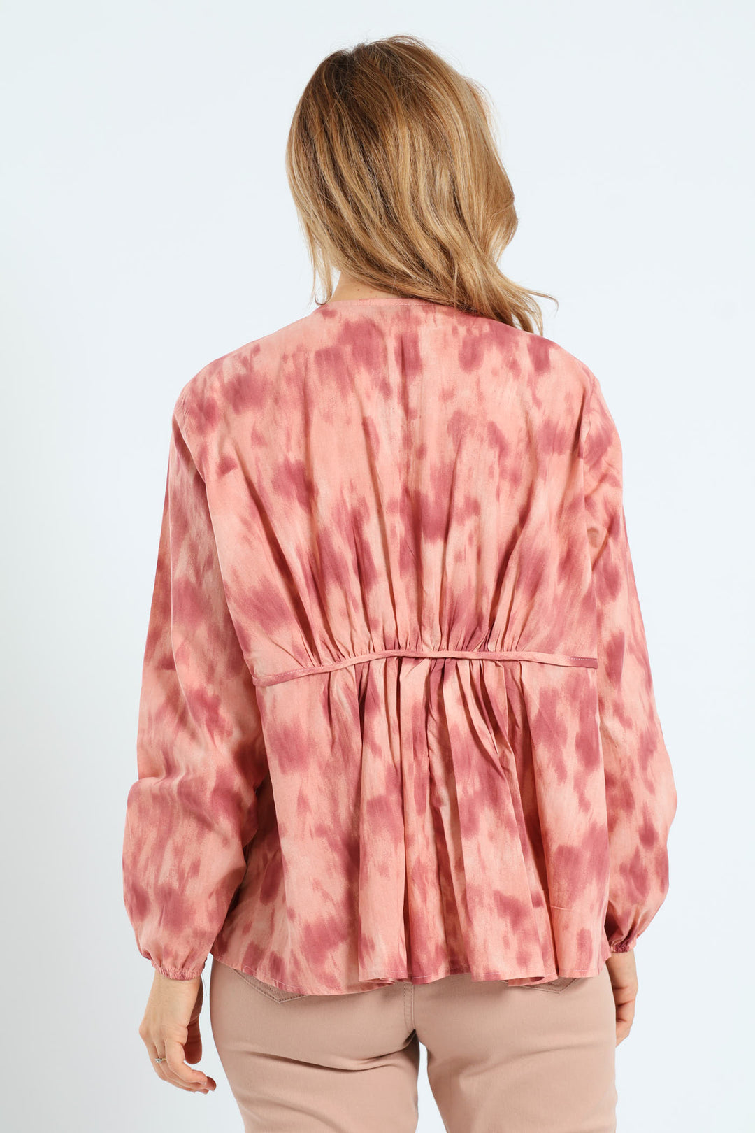 V-Neck Tiered Tent Babydoll Blouse - Blush