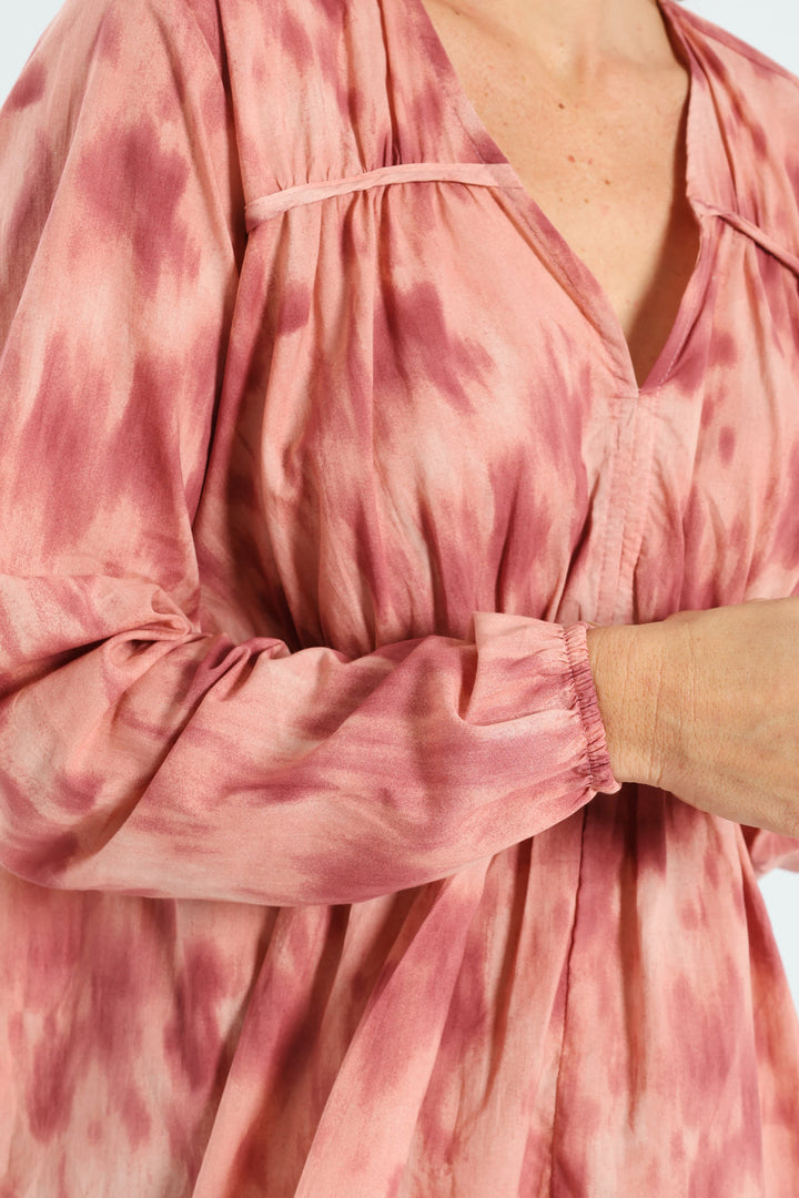 V-Neck Tiered Tent Babydoll Blouse - Blush