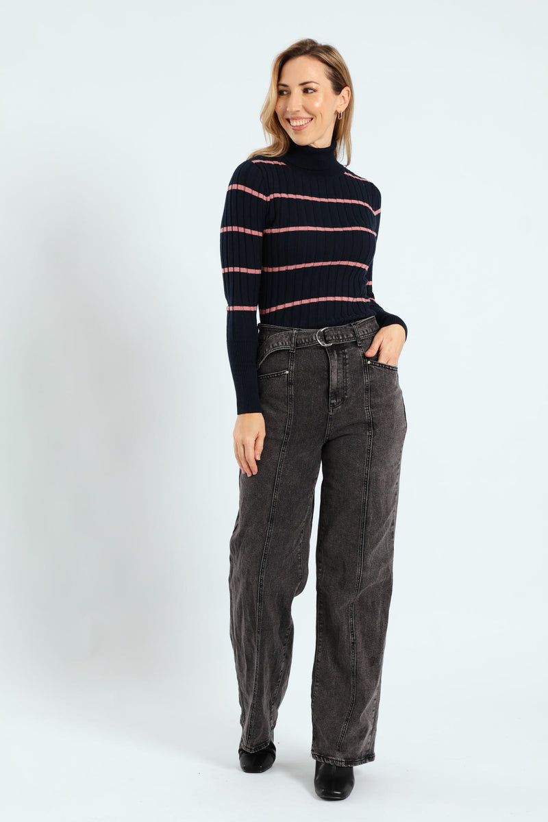 Hi-Rise Wide Leg Panelled Jean - Dark Grey