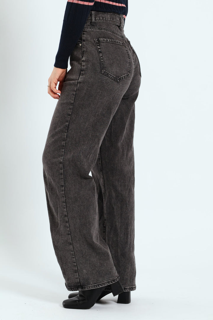Hi-Rise Wide Leg Panneled Jean - Dark Grey