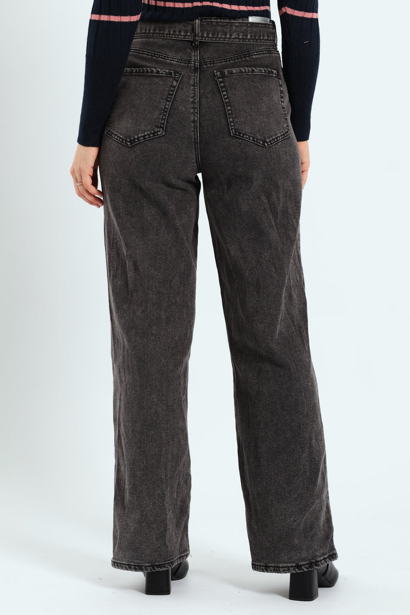 Hi-Rise Wide Leg Panelled Jean - Dark Grey