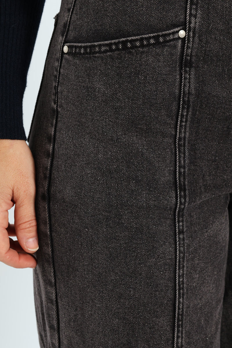 Hi-Rise Wide Leg Panelled Jean - Dark Grey
