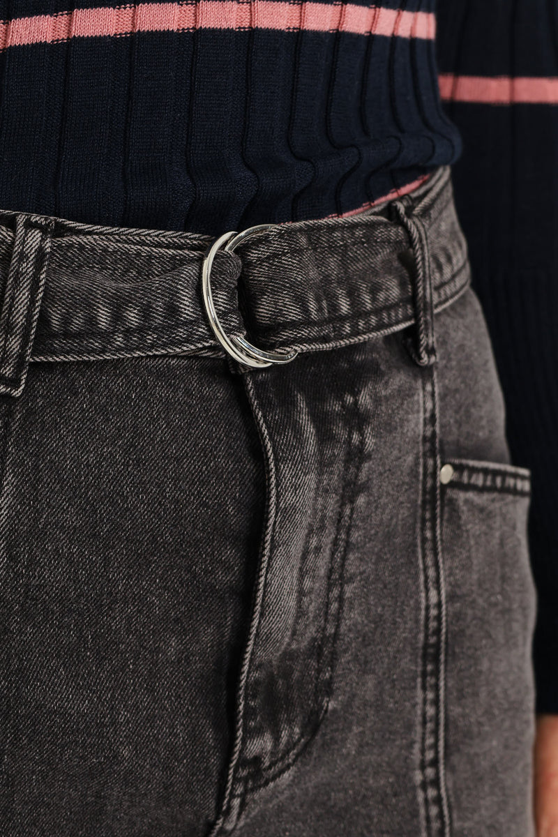 Hi-Rise Wide Leg Panelled Jean - Dark Grey