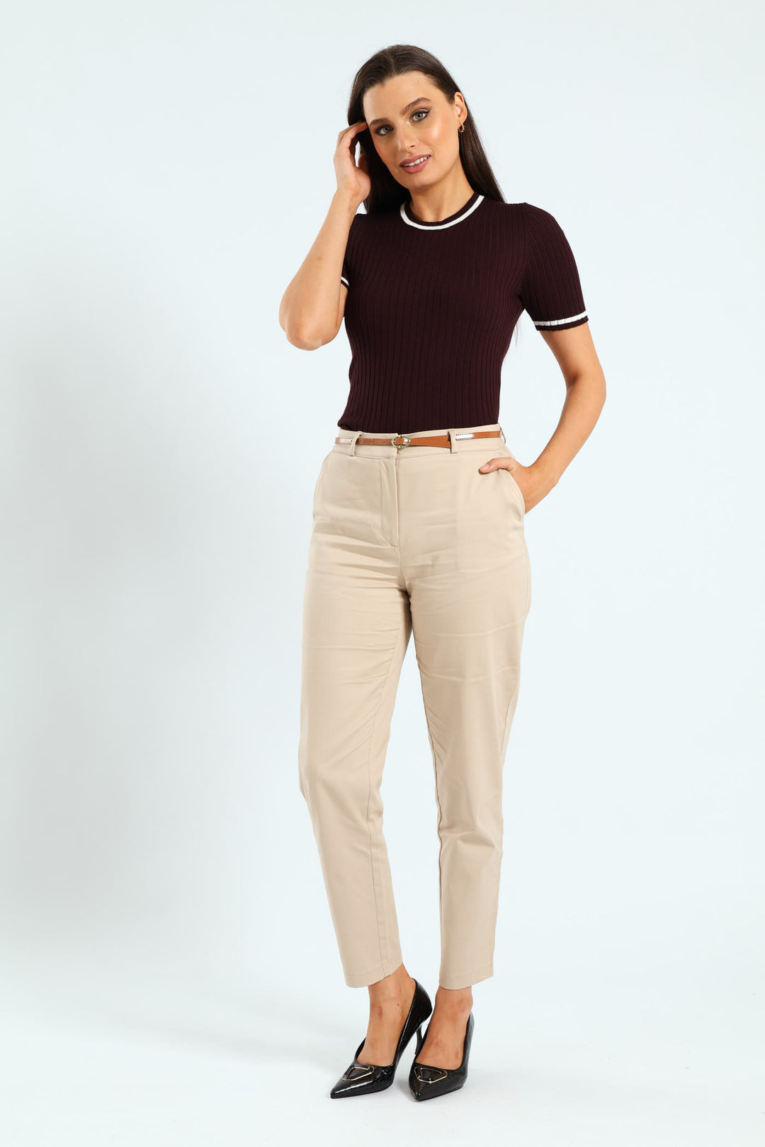 Chino Belted Pants - Cream