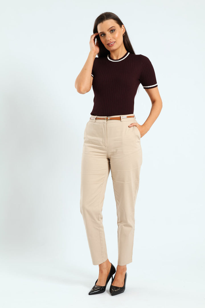 Chino Belted Pants - Cream