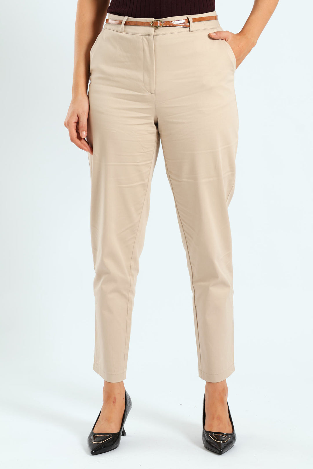 Chino Belted Pants - Cream