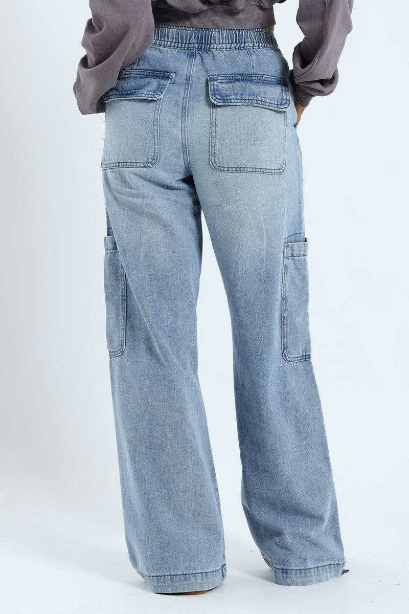 Cargo Wide Leg Denim - Salty Light Wash