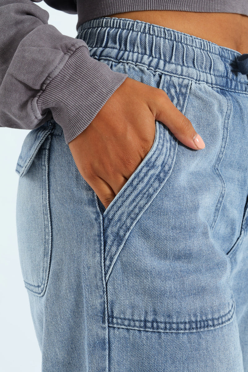 Cargo Wide Leg Denim - Salty Light Wash