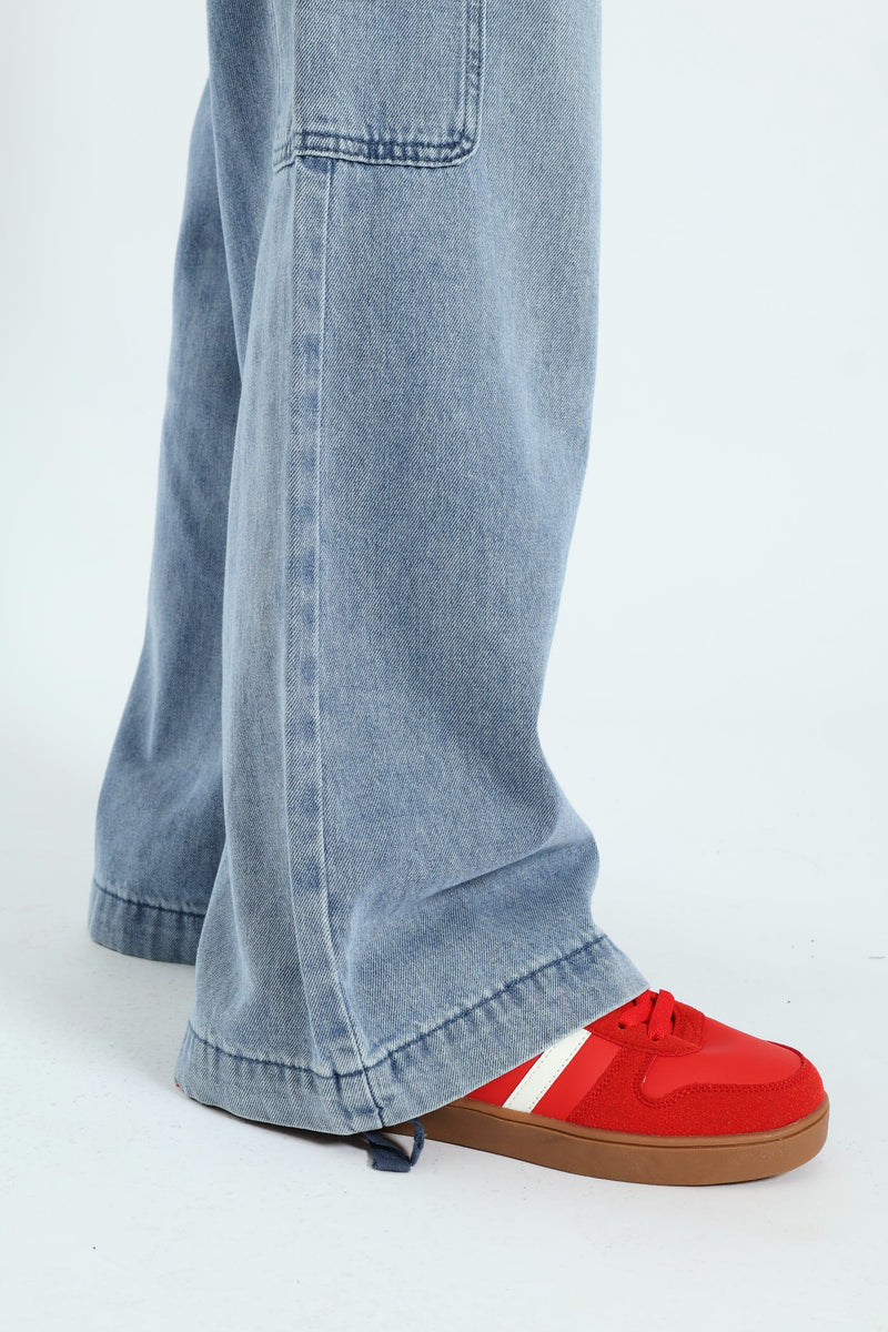 Cargo Wide Leg Denim - Salty Light Wash