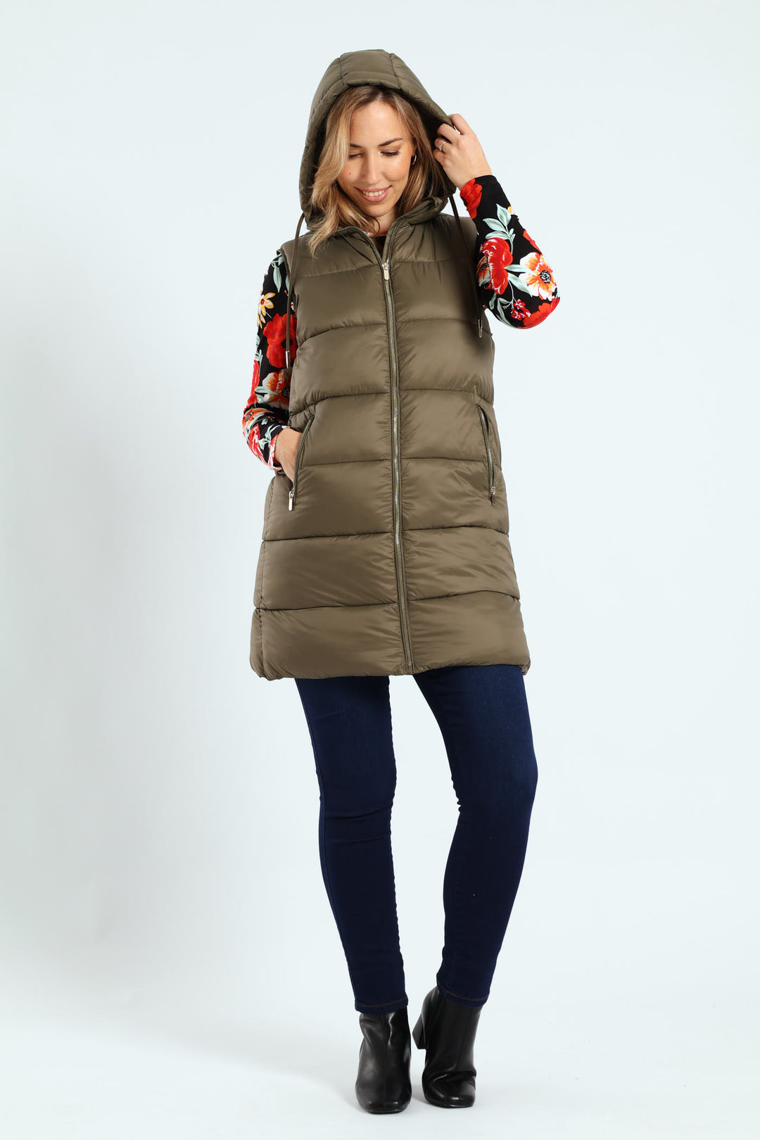 Sleeveless Zip Detail Puffer Gilet - Dark Sage