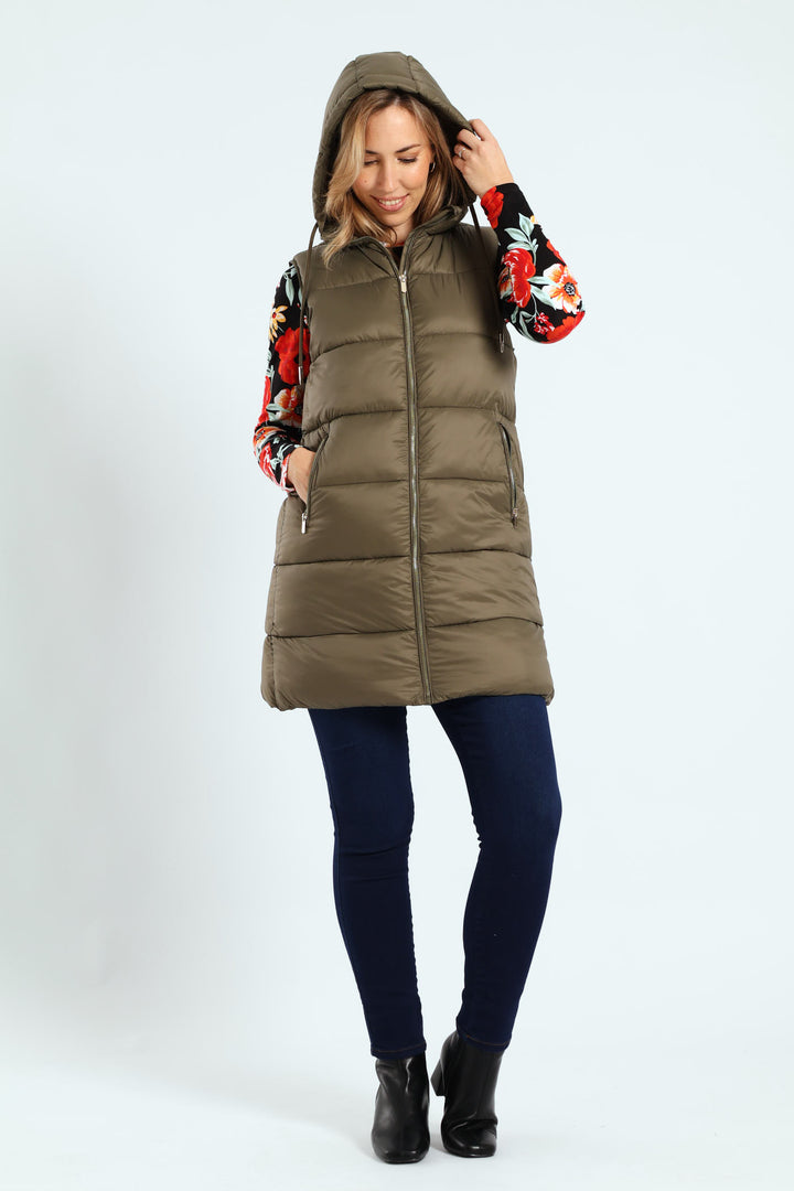 Sleeveless Zip Detail Puffer Gilet - Dark Sage
