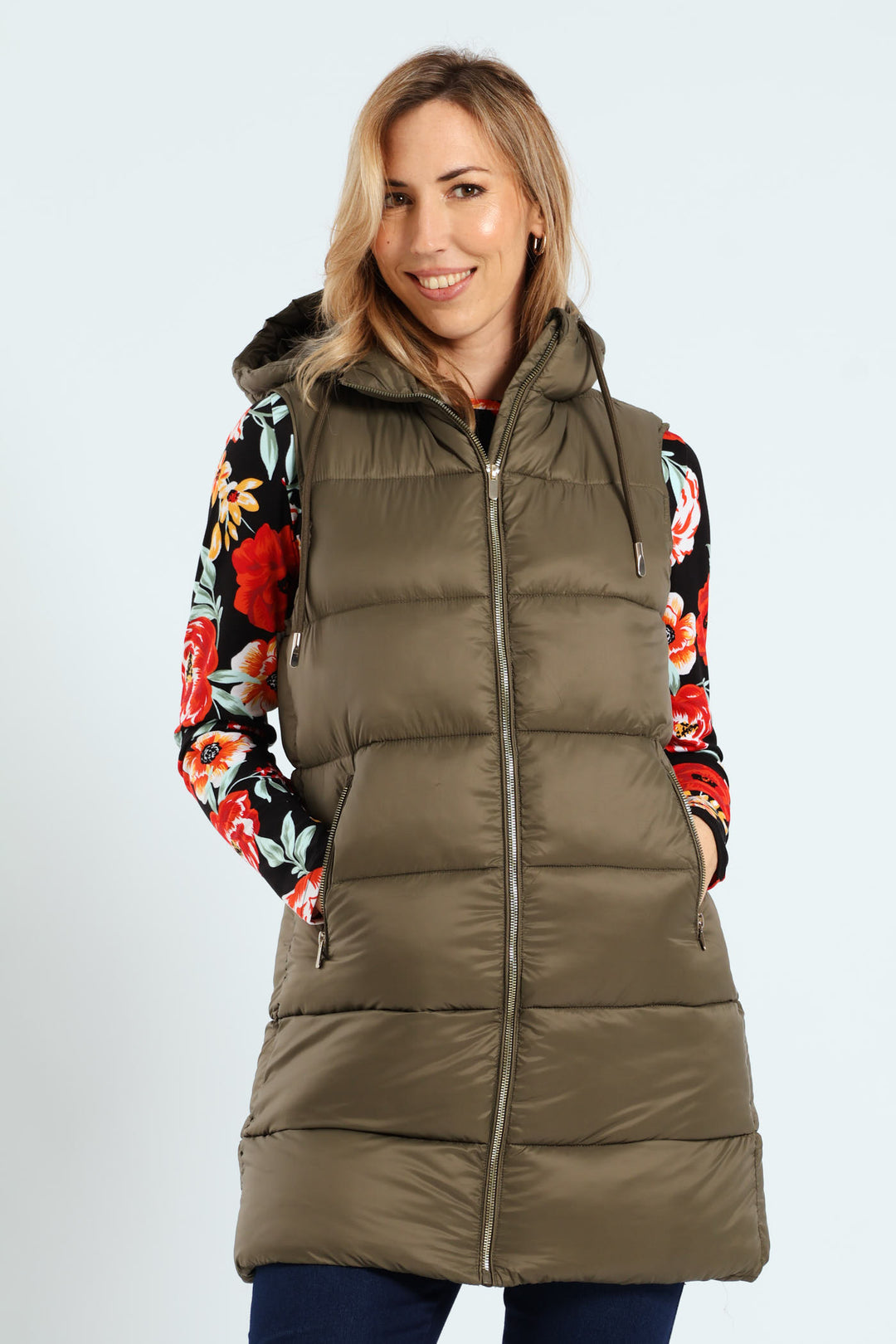 Sleeveless Zip Detail Puffer Gilet - Dark Sage
