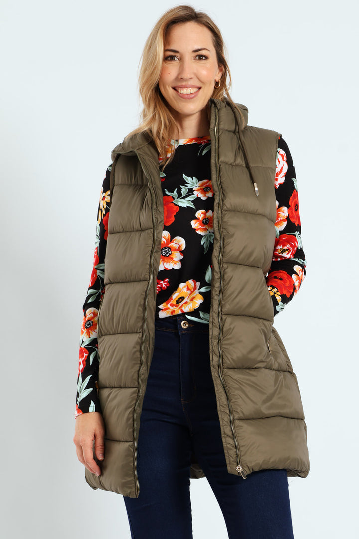 Sleeveless Zip Detail Puffer Gilet - Dark Sage