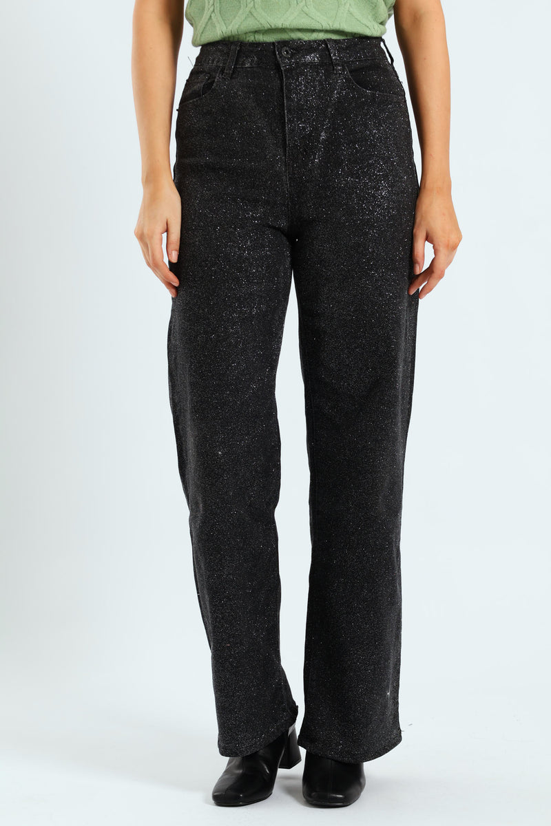 Glitter Wide Leg Jean - Black