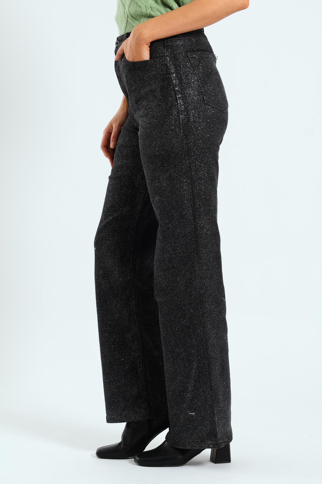 Glitter Wide Leg Jean - Black