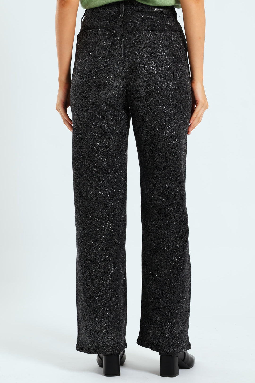 Glitter Wide Leg Jean - Black