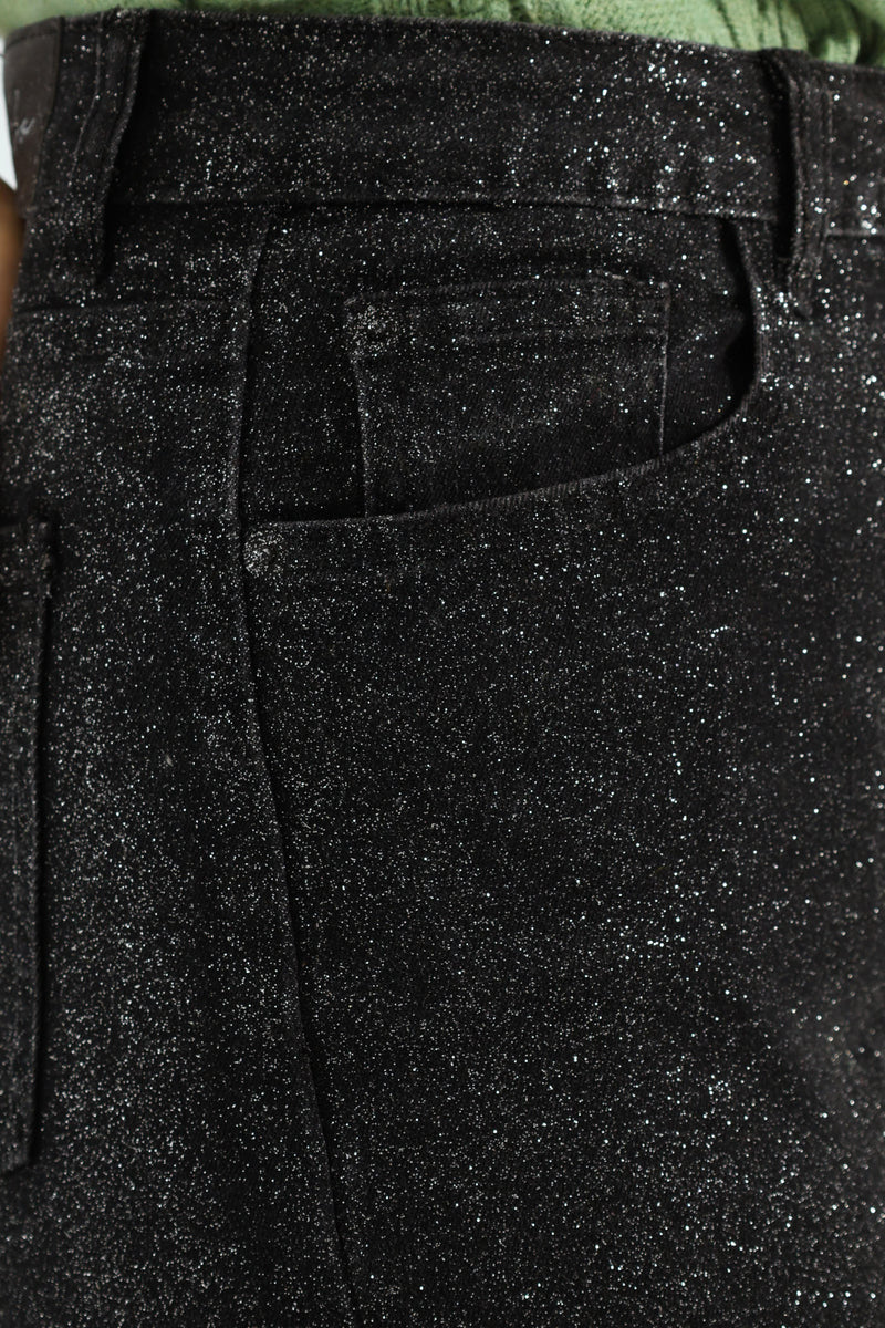 Glitter Wide Leg Jean - Black