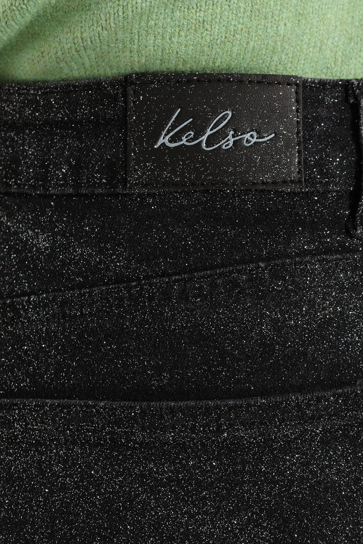 Glitter Wide Leg Jean - Black