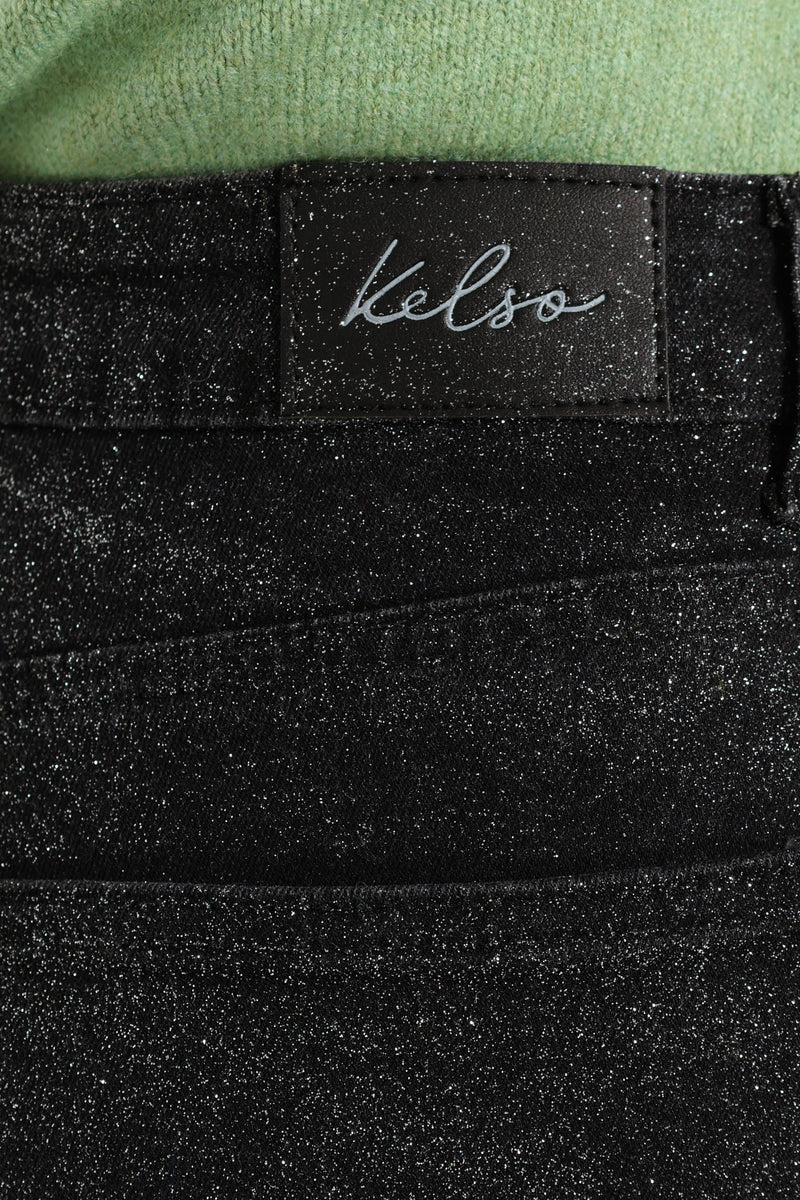 Glitter Wide Leg Jean - Black