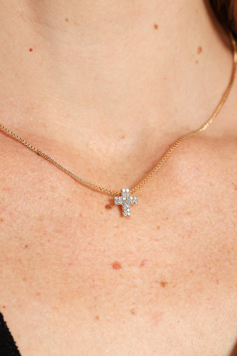 Double Diamante Cross Chain Necklace - Gold
