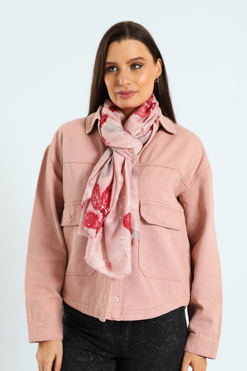 Floral Print Foil Scarf - Dusty Pink