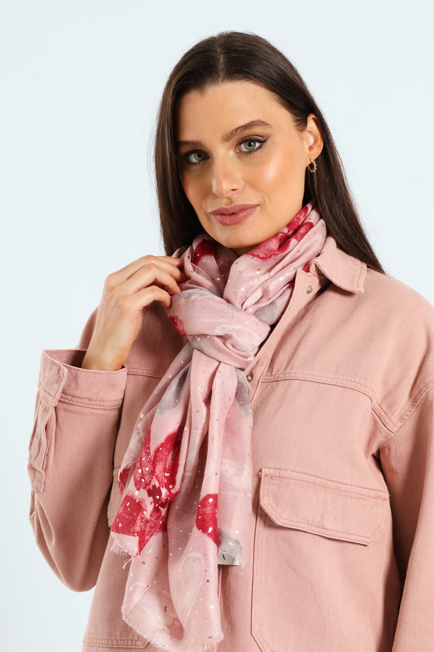 Ladies Floral Print Foil Scarf - Dusty Pink – Edgars