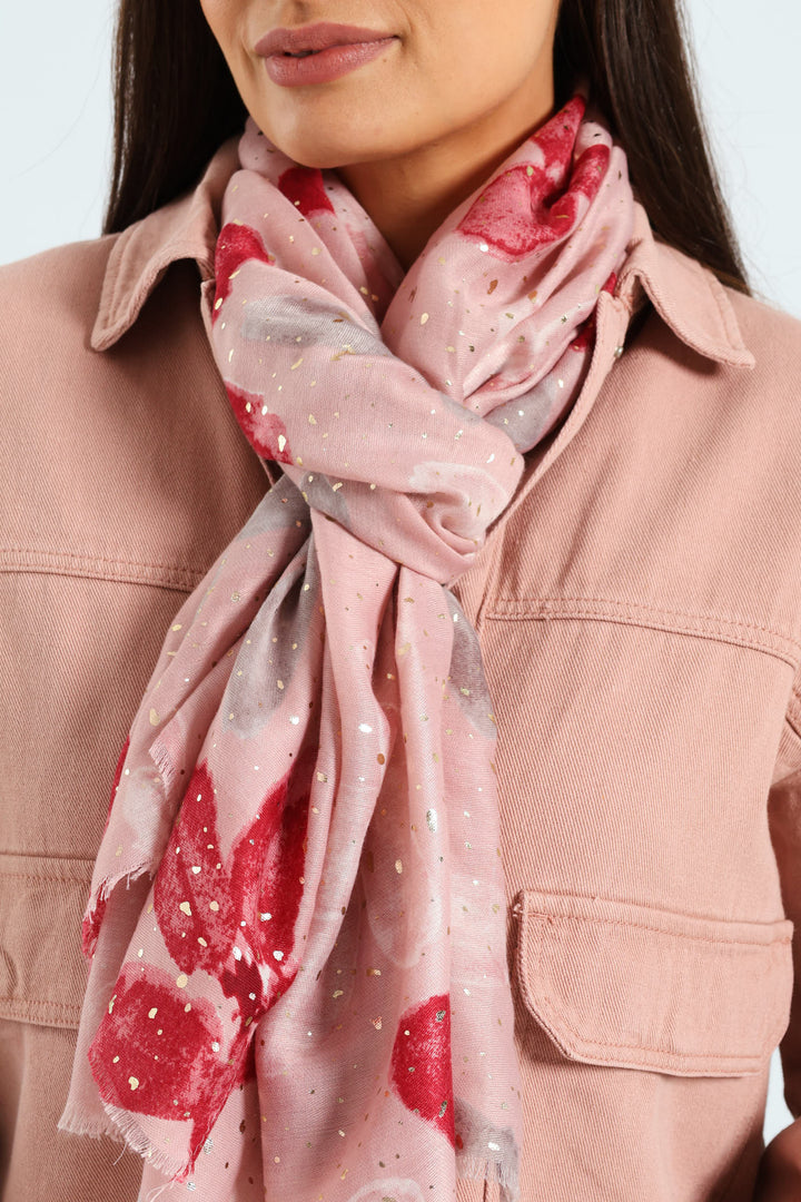 Floral Print Foil Scarf - Dusty Pink