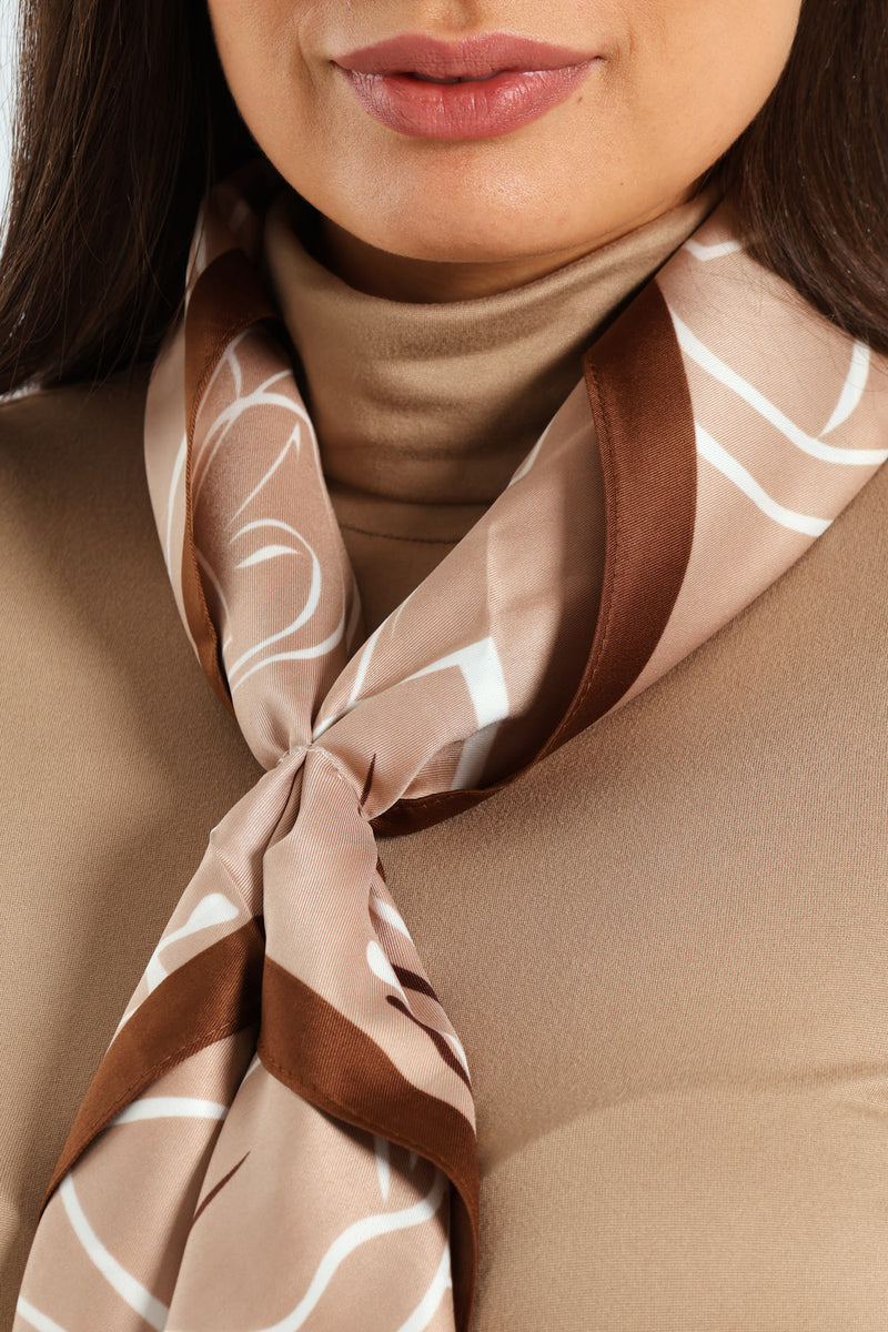 Floral Print Satin Feel Scarf - Taupe
