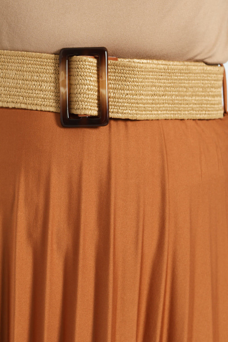 Belted Pleated Maxi Skirt - Caramel