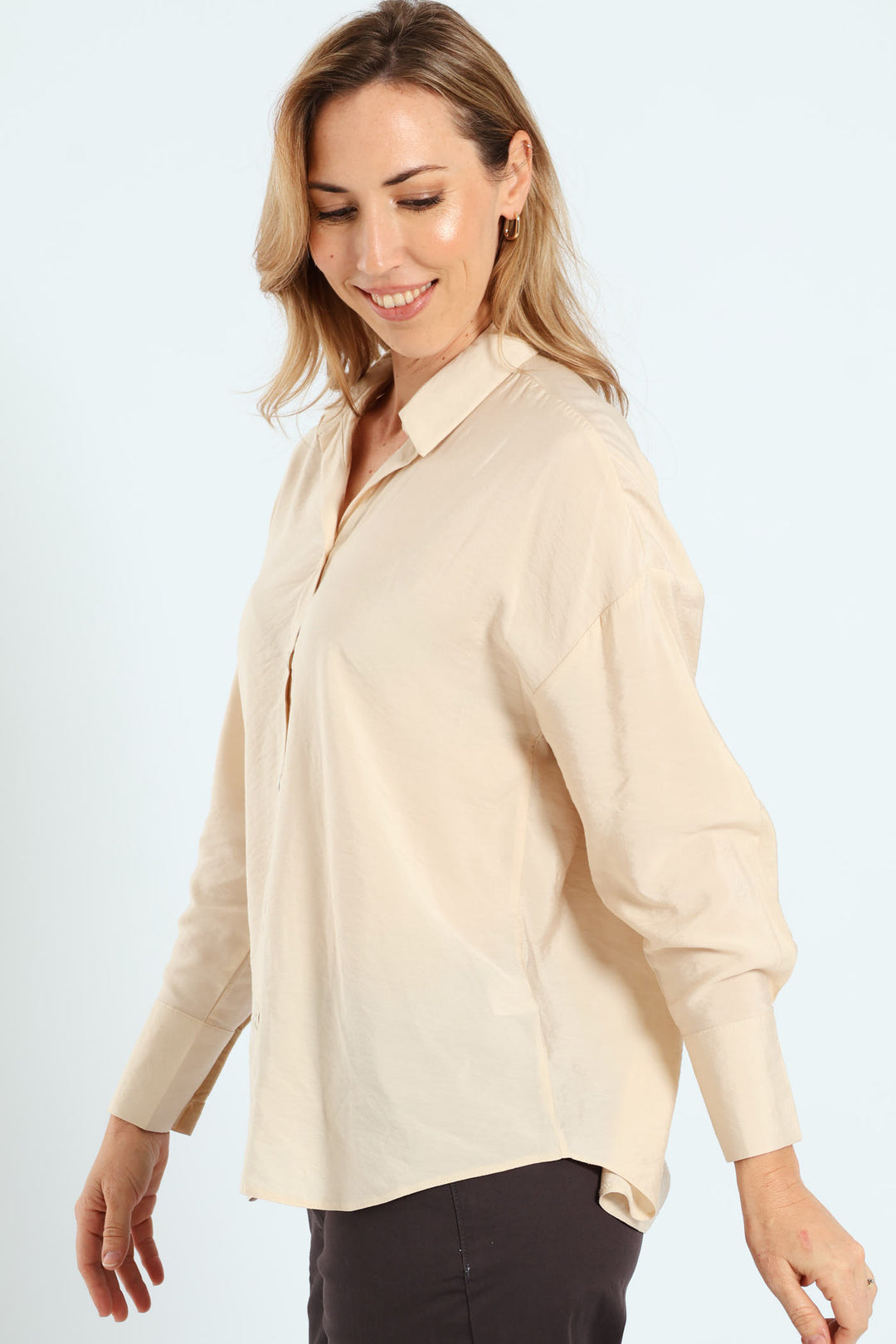 Cuff Detail Peach Finish Relaxed Shirt - Stone