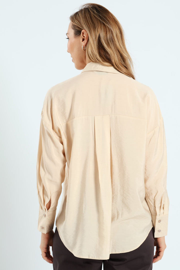Cuff Detail Peach Finish Relaxed Shirt - Stone