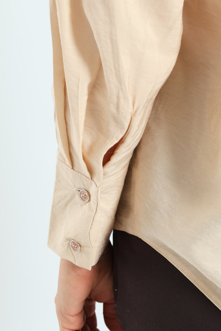 Cuff Detail Peach Finish Relaxed Shirt - Stone