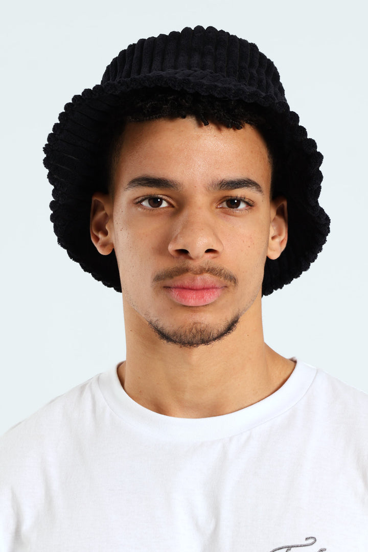 Thick Corduroy Bucket Hat - Black