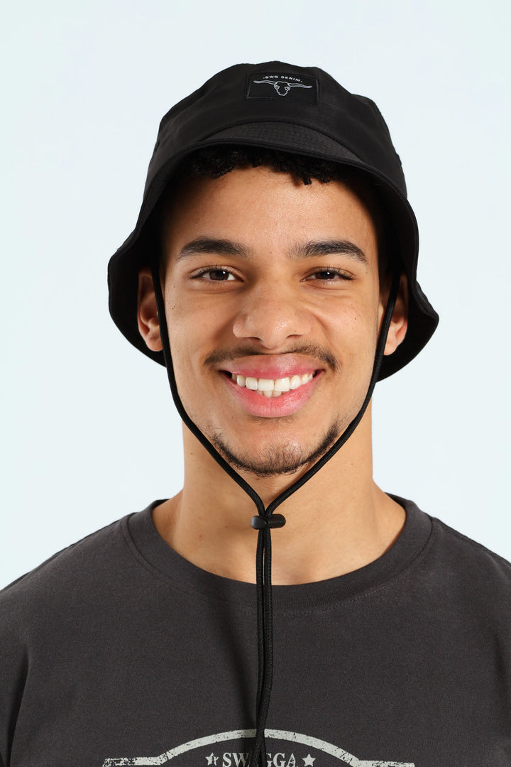 Bull Front Badge Bucket Hat - Black