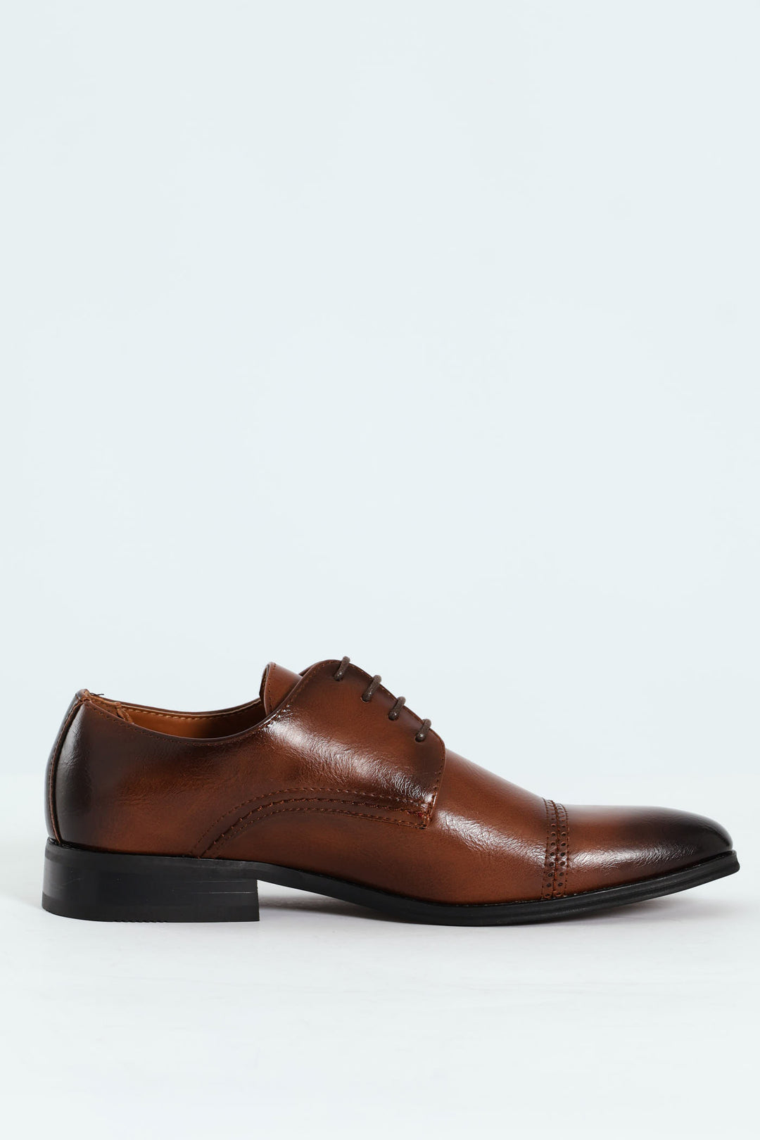 Toe Cap Stitch & Lazer Punch Derby Shoe - Tan