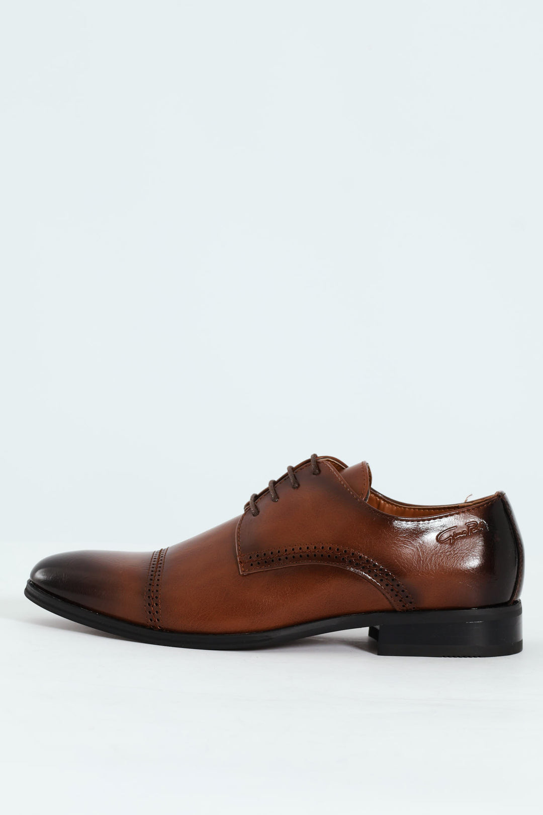 Toe Cap Stitch & Lazer Punch Derby Shoe - Tan