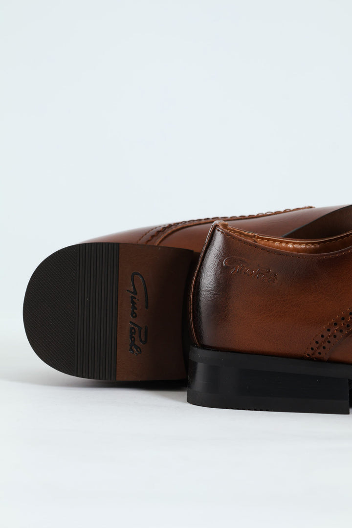 Toe Cap Stitch & Lazer Punch Derby Shoe - Tan