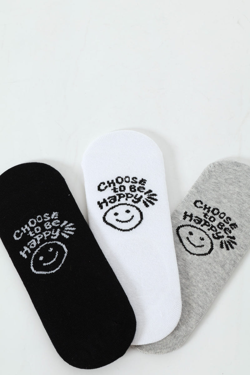 3 Pack Choose Happy Secret Socks - Black/White/Grey