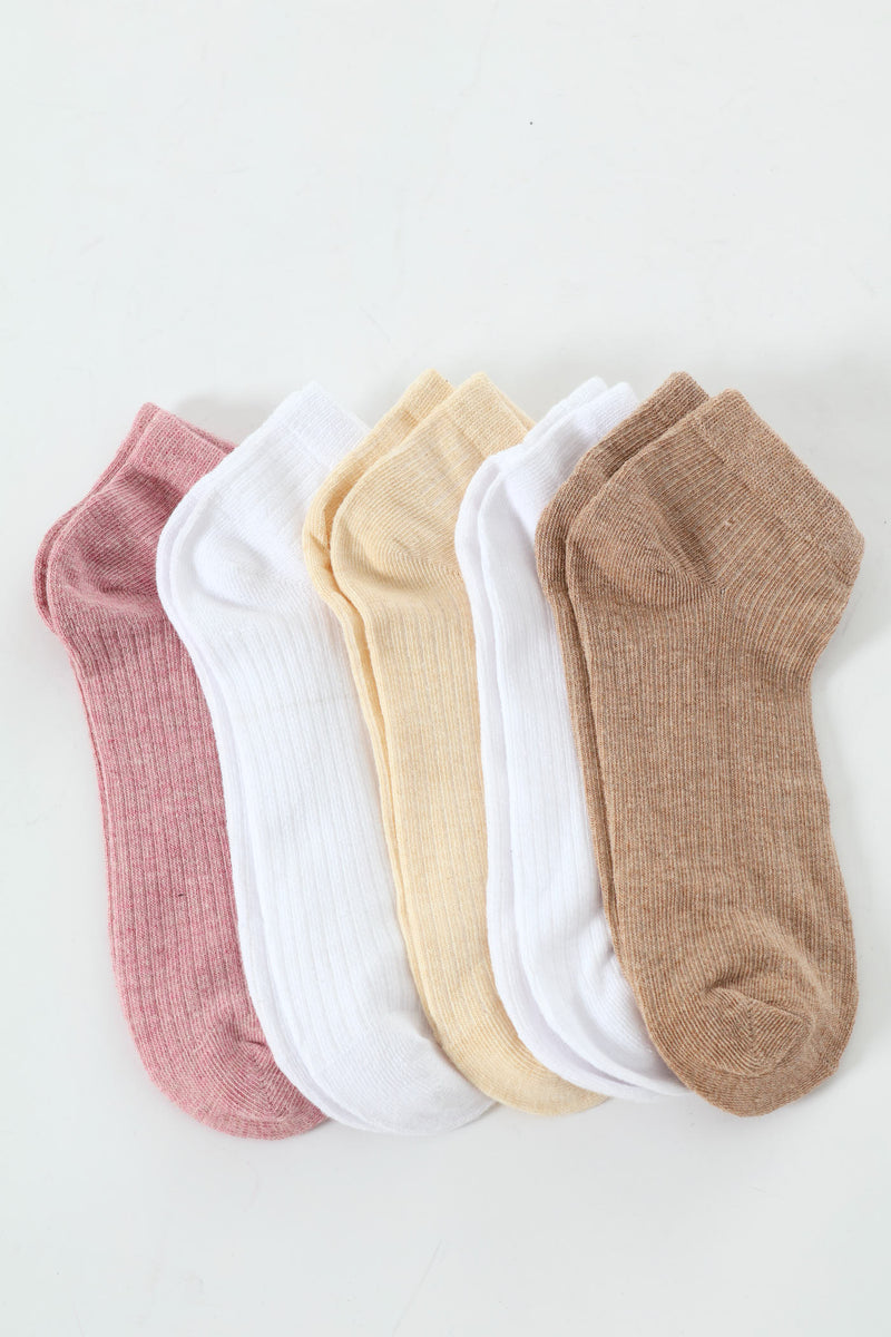 5 Pack Plain Naturals Low Cut Socks - Multi
