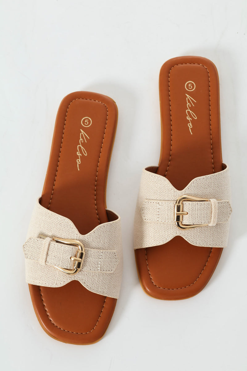 Buckle Detail Single Band Mule Sandal - Natural
