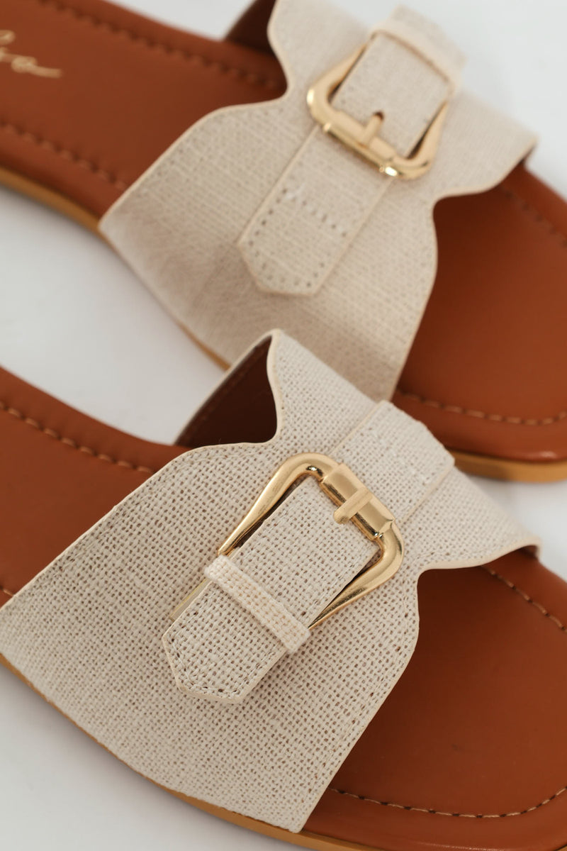 Buckle Detail Single Band Mule Sandal - Natural