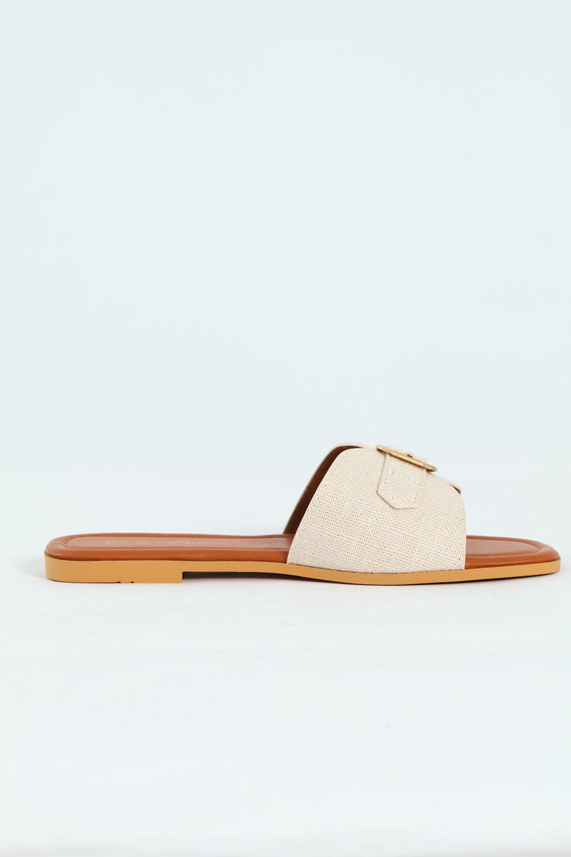 Buckle Detail Single Band Mule Sandal - Natural
